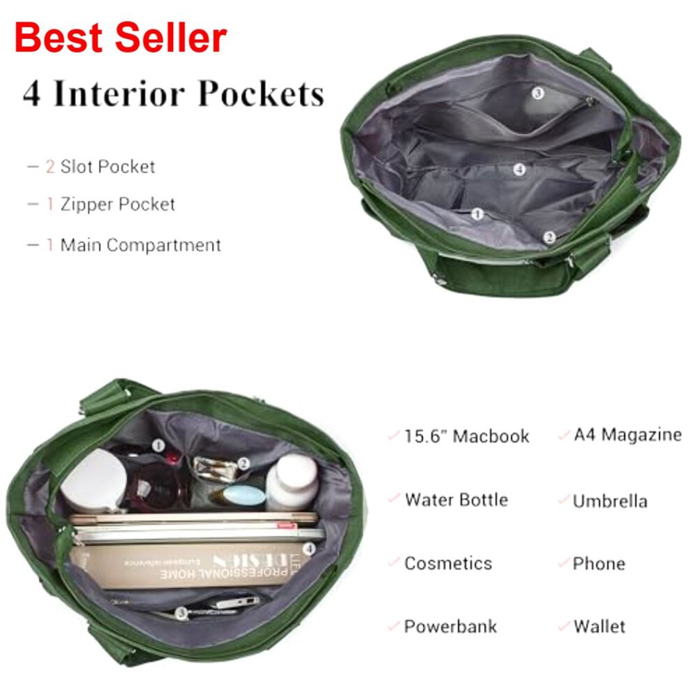 Waterproof Canvas Tote Bag with Laptop Compartment Adjustable Shoulder Strap - Picture 5 of 7